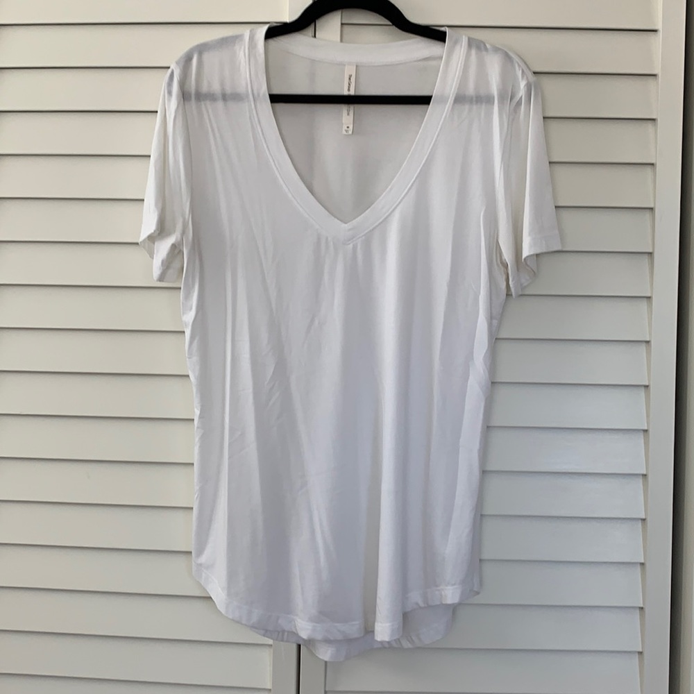 The Group Babaton Aritzia White V-Neck Tee